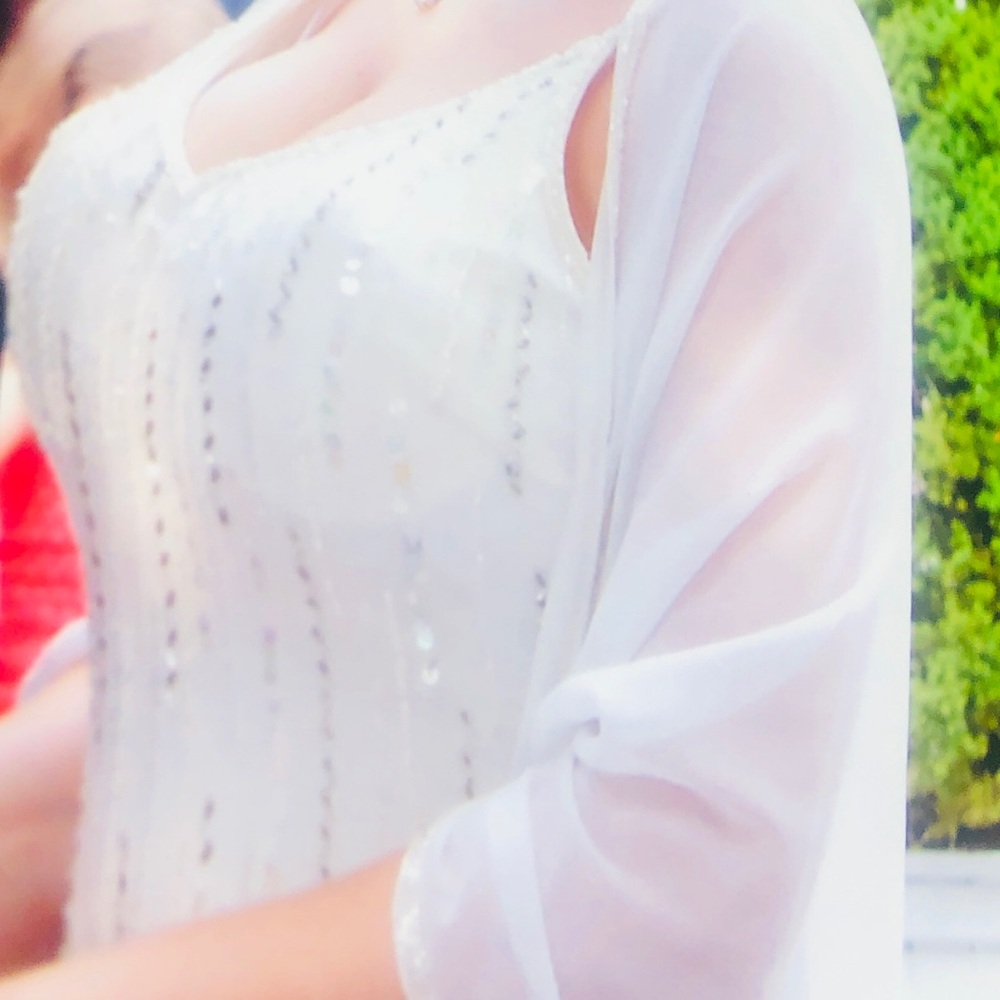 Elegant Sue Wong White and Cream Wedding Gown / Special occasion dress 100% silk - Picture 6 of 16